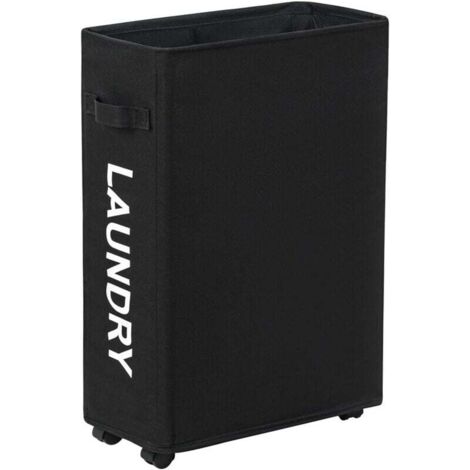44L Laundry Basket with Wheels, Slim Collapsible Laundry Hamper, Dirty Clothes Bag, Slim Laundry Basket with Wheels (Black) MUMU