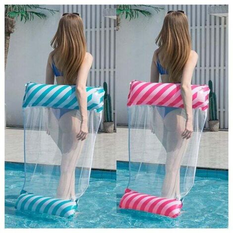 Blue and Pink Inflatable Floating Hammock, Multi-Purpose Floating Bed, 4-in-1 Floating Hammock (Saddle, Lounger, Inflatable Boat, Hammock), Leakage Protection Nozzle, Solid Seal for Beach and Pool Mat (1/4)