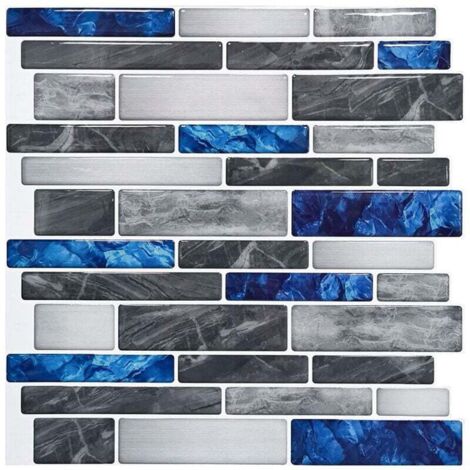 Self-adhesive tile wallpaper "Deep Blue Gems", 30 x 30 cm, mosaic-style wall sticker, waterproof decorative film for bathroom and kitchen wall tiles MUMU