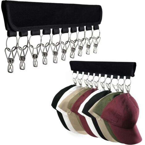 2-piece hat storage box with 10 large clips, suitable for hanging baseball caps, winter hats and accessories, compatible with hangers of different sizes MUMU