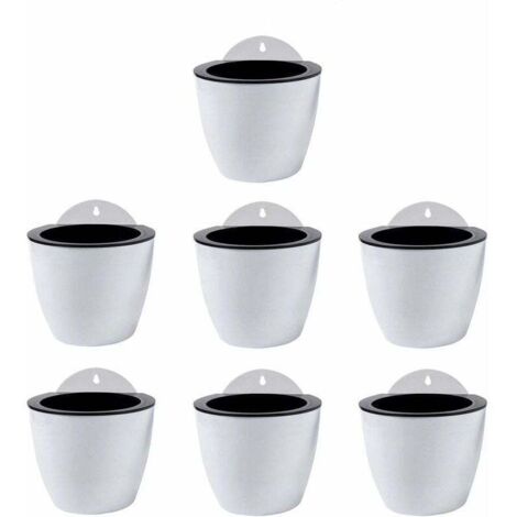 Hanging Planters with Automatic Watering, Set of 7 Wall Decor Flower Pots for Indoor and Outdoor Use, Wall Decoration, Window, White Plastic MUMU