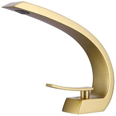 Bathroom Sink Faucet, Modern Elegant Design Brass Basin Faucet Hot and Cold Water Available, Ceramic Valve, Brushed Gold MUMU