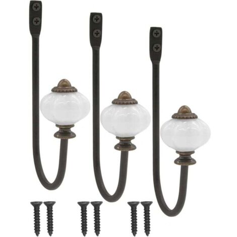Set of 3 antique coat hooks, coat hooks, hat hooks, iron hooks with ceramic head and brass crown - vintage country house style MUMU (1/4)