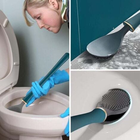 Pack Flat Silicone Toilet Brush, Hanging Toilet Brush, Flexible Silicone Toilet Brush, Bathroom Toilet Brush with Punch-Free, Quick-Drying Wall Holder (Blue) MUMU