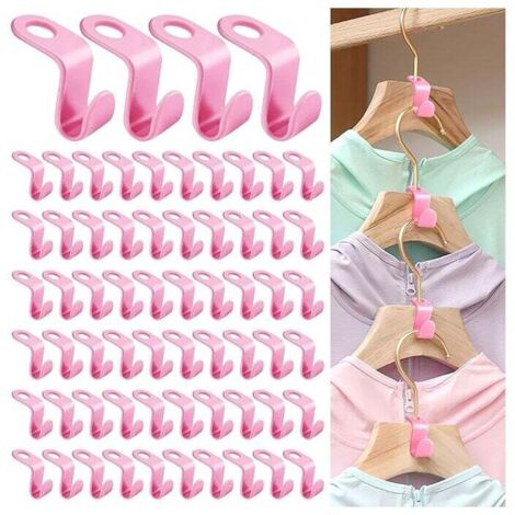(Pink) 64 pieces coat hanger hooks connecting hooks for coat hangers hanging hook connectors mini cascade coat hangers space-saving in closets MUMU