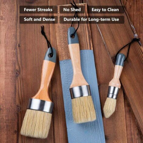Chalk Paint Brushes 2-Piece Set - Natural Boar Hair Brushes For Furniture Painting & Wax Application