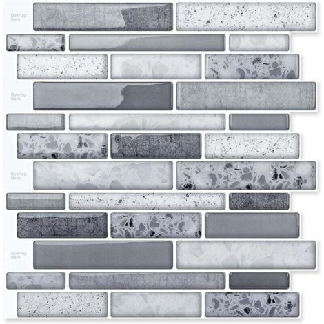 10 Pieces Wall Sticker Adhesive Wall Tiles, Kitchen Backsplash, Marble Wall Sticker - 30x30cm - Grey MUMU (1/4)
