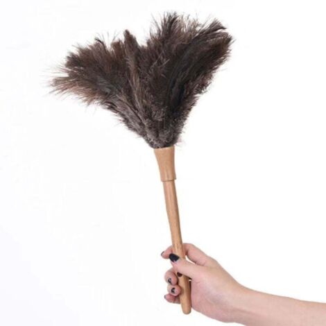 Natural and fluffy ostrich feather duster with wooden handle, household cleaning tool MUMU