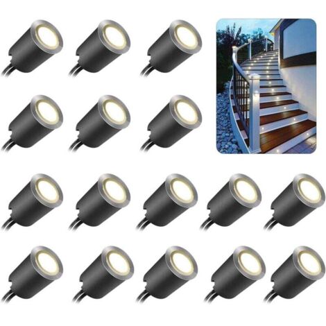 FLITI Set of 16 LED recessed spotlights for outdoor use, IP67 waterproof, Ø 32 mm, recessed spotlights for outdoor use for wooden terrace, swimming pool, garden stairs, wooden deck (with EU plug) (16 (1/4)
