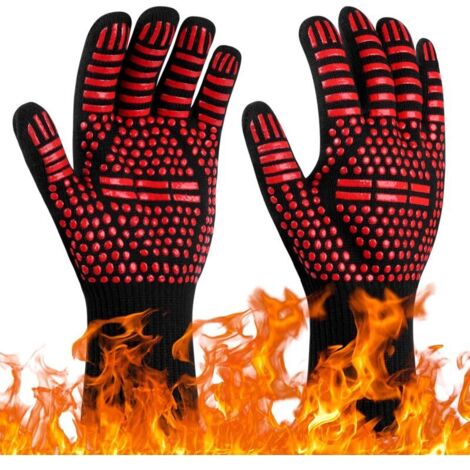 DPZO barbecue gloves, heat resistant up to 800°C, non-slip and heat resistant, ideal for barbecue, oven, grill, fireplace, welding and baking. (1/4)