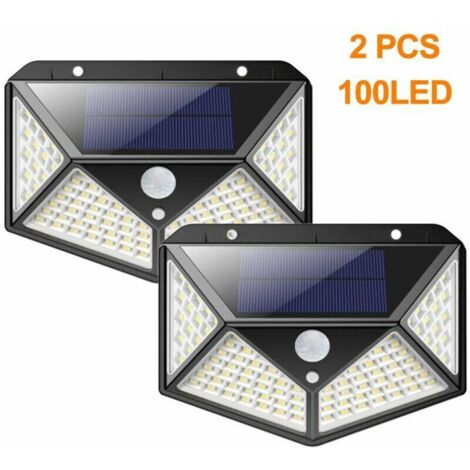 100 LED Outdoor Solar Light with 270° Motion Sensor - Solar Security Wall Light (Pack of 2) in Black (1/4)
