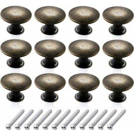 Set of 12 vintage round dresser knobs, antique brass retro furniture knobs, kitchen drawer handles (30 mm, bronze) (1/4)