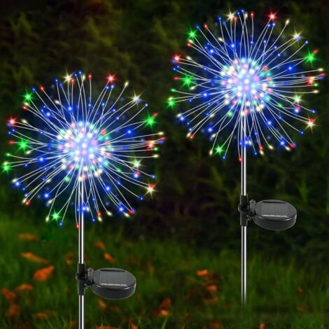 Set of 2 outdoor solar lights - 150 solar lights - Dandelion - 8 modes - Garden decoration - Solar fireworks - Solar garden lights [Energy class E] (1/4)