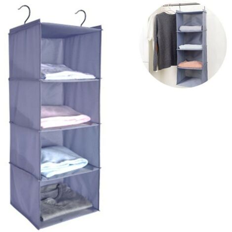 4-Compartment Hanging Wardrobe, High-Quality Cotton Camping Closet Organizer with Iron Frame, Grey (1/4)