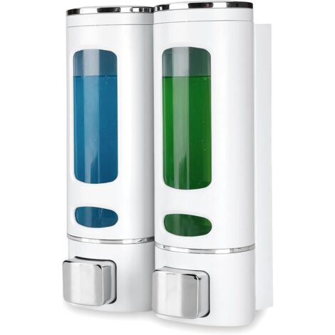 Wall-mounted liquid soap dispenser, manual pressure lotion soap dispenser for shampoo, soap, conditioner, shower gel, suitable for bathroom, kitchen, hotel (White, 400 ML2) (1/4)