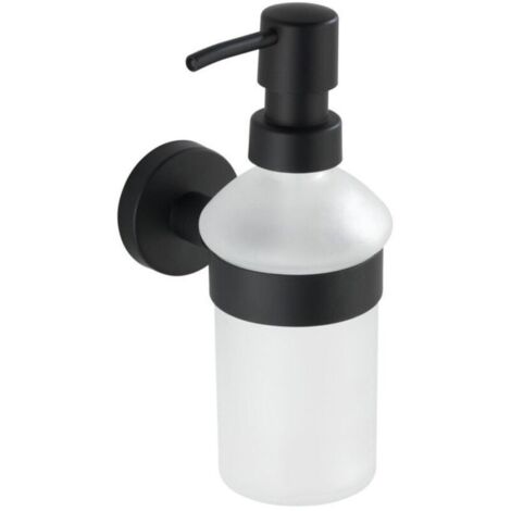 Wall-mounted matte black soap dispenser, 210 ml, stainless steel design, bathroom/kitchen soap holder, no drilling required, high-quality satin glass, 7 x 18 x 11 cm, ideal for liquid soap and disinfe (1/4)