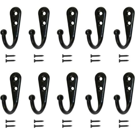 10 simple black wall hooks, equipped with fixing screws. (1/4)