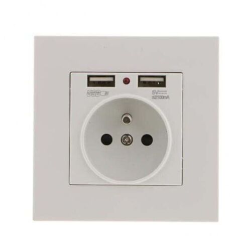 Set of 2 Wall Sockets, Wall Power Outlet with Dual USB 5V/2100mA, Recessed Socket with 2 USB Ports, Convenient and Easy to Use