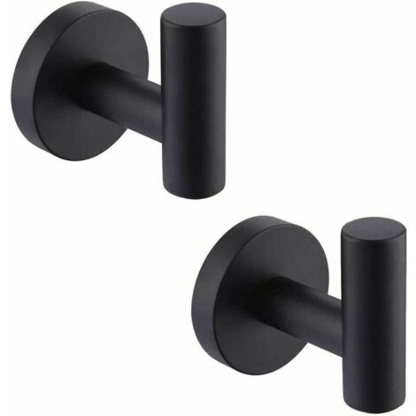 Wall-Mounted Bathroom Towel Hooks, Matte Black Stainless Steel SUS304 Coat Rack, Towel Holder, Storage, 2 Pieces (1/4)
