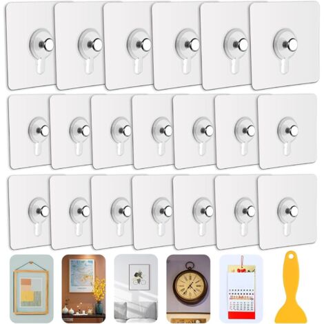 Pack of 20 No-Drill Picture Hanging Adhesive Hooks, Picture Frame Hangers for Hanging Photo Frames, Wall Art, Decorative, No Holes (1/4)