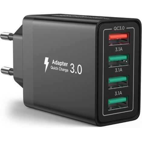 USB Charger, 40W Multi-Port USB Fast Charger for iPhone, 4-Port Multi-Power QC 3.0 USB-A Adapter for iPhone 16 15 14 13 12 11 Pro Max X XS XR 8 7 6S Plus Mini SE, iPad, Samsung (1/4)