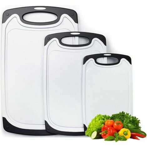 Set of 3 plastic cutting boards - Cutting board with juice groove and non-slip feet - Food-grade PP material - Non-toxic and antimicrobial - Dishwasher safe (1/4)
