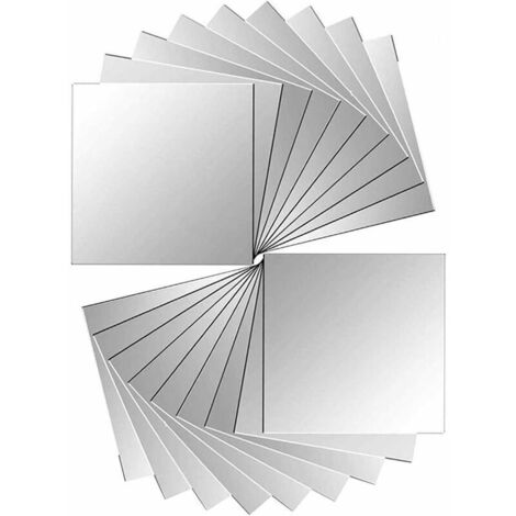 KZQ 18 Pieces Mirror Tiles Self-Adhesive Mirror Stickers for Wall Decoration, Silver, 15 x 15 cm (1/3)