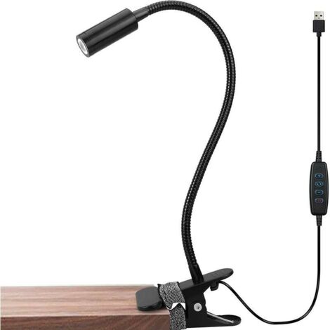 Aluminum clip-on lamp, 360° flexible gooseneck LED reading lamp, desk lamp with 10 brightness levels, adjustable bedside lamp, for work and travel
