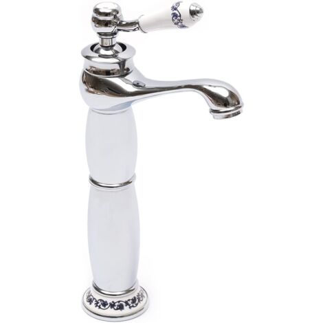 High bathroom faucet - Retro single lever basin faucet - Nostalgic brushed brass bathroom faucet (silver) (1/4)