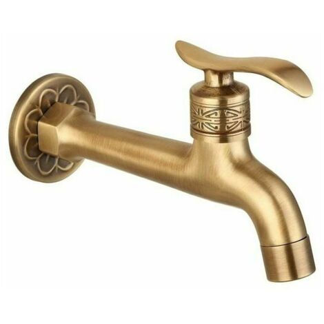 Antique brass single handle bathroom faucet, wall mounted, outdoor garden faucet, single hose cold water faucet. (1/4)