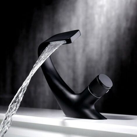 Waterfall Single Hole Basin Faucet, Brass Bathroom Sink Faucet, Luxury Designer Bathtub Sink Faucet (Black,18x13cm) (1/4)