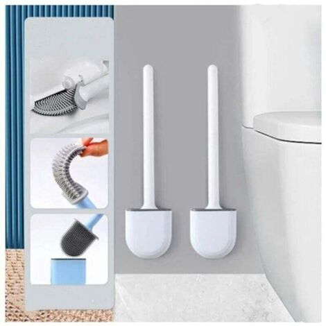 2-Piece Silicone Toilet Brush and Holder, Deep Toilet Brush, Toilet Brush with Long Non-Slip Plastic Handle and Flexible Bristles, Toilet Brush with Quick-Drying Holder (1/4)