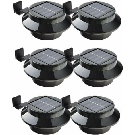 Set of 6 solar-powered LED lights for gutters, fences, roofs, gardens, yards, and walls, black