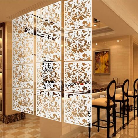 12 Pcs 40cm x 40cm White Hanging Room Divider with Hollow Flower and Bird Pattern, Home Decor, Privacy Screen, Folding Screen (1/4)