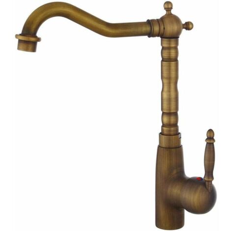 Retro kitchen sink faucet - Bathroom faucet - Mixes hot and cold water - Aged brass (1/4)