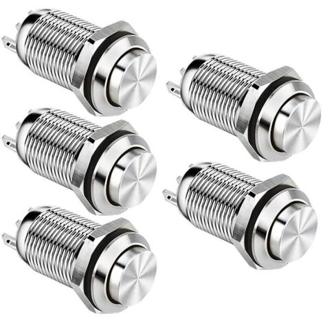 12mm Waterproof Metal Momentary Push Button Switch SPST NO Momentary Switch 2A 12V/24V/125V/250V 5 Pack (High Head) (1/4)