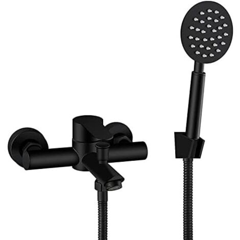 Stainless steel wall-mounted bath tap with hand shower, single-handle hot and cold water mixer, 150 cm flexible hose, matte finish (matte black) (1/4)