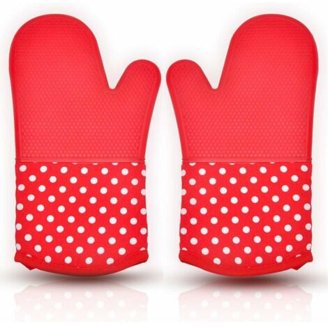 Heat-resistant (300°C) kitchen gloves, silicone pot holders, non-slip, insulated cotton, for pizza, barbecue (19-33cm) (1/4)