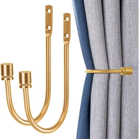 2 Metal Curtain Tiebacks, Decorative Wall-Mounted Drapery Tiebacks with Screws, Sturdy Window Treatment Holdbacks for Interior Decoration, Gold (1/4)
