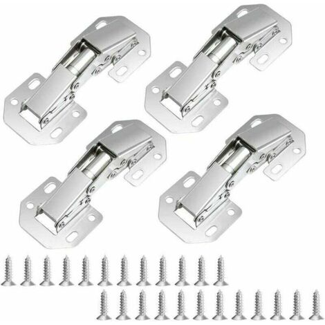 RTGPT - Set of 4 90 degree hinges with 8 screws and damping pistons for kitchen cabinet doors, furniture and cupboards. (1/4)