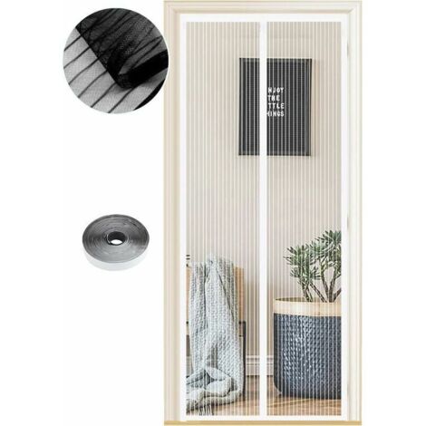 KZQ Magnetic Mosquito Net for Doors, Various Sizes, 120 x 210cm, Powerful Magnets, Automatic Closing, Door Curtain for Hallways and Patios, No Drilling Required, White Stripes (1/4)