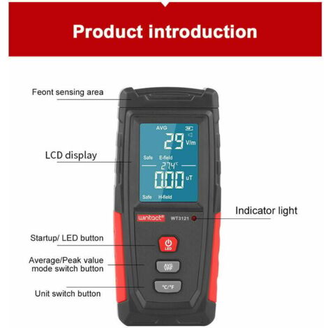 Electromagnetic wave measuring instrument with dual electromagnetic field measurement, ideal for monitoring radiation from mobile phones and other household sources.