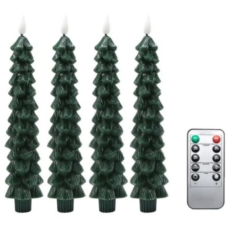 Flameless Tape Candles with 6-Hour Timer, 9.5-inch Christmas Tree Candle Holders, Battery Operated Real Wax Window Candles with 3D Flickering Flame for Christmas Fireplace (1/4)