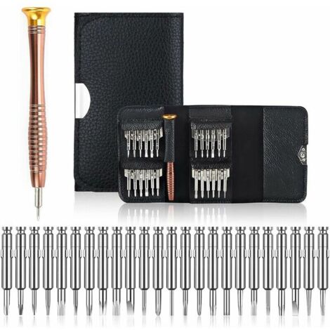 KZQ Mini 25-in-1 Precision Screwdriver Kit, Leather Case, for iPhone, Phone, Laptop, Watch, Toys, Glasses, Jewelry (1/4)