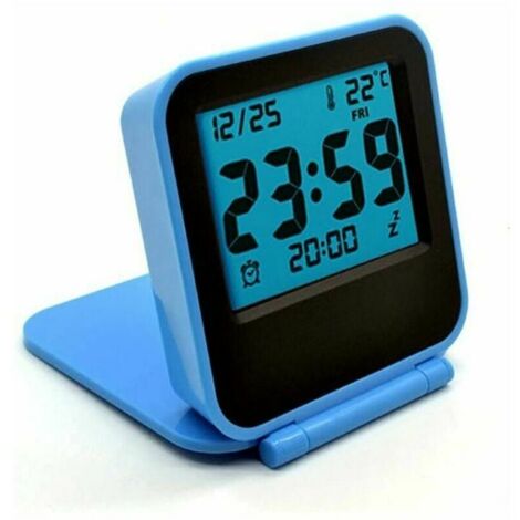 KZQ Mini Small Digital Travel Alarm Clocks with LCD Night Light, Battery Operated Travel Clock, Portable Foldable Pocket Temperature Clock for Outdoor Use, Bed, Desk, Table, Camping (Blue) (1/4)