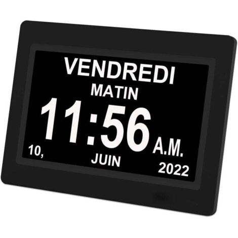 ULISEM 7 Inch Digital Clock, Large Screen Day Clock, Alarm Clock, Wall Clock, Alzheimer's Clock for Parents, Medication Reminder for Grandparents and Children (Black) (1/4)