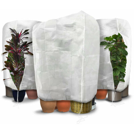Set of 3 Winter Plant Covers with Drawstring and Zipper, 80g/m² Polypropylene, 200x240cm, White (1/4)