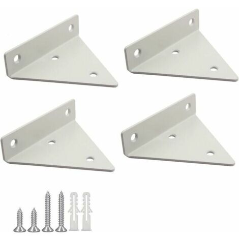 KZQ Set of 4 Floating Shelf Brackets, Triangular Metal Wall Brackets with 16 Screws for Living Room, Bedroom and Bathroom – White