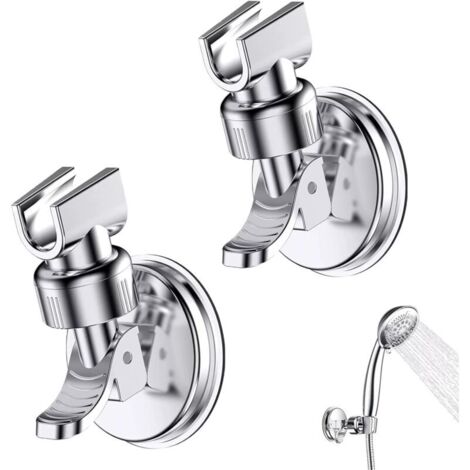 2-Piece Suction Cup Shower Head Holder, 360° Rotating Shower Holder, Removable Adjustable Shower Head Holder, Suitable for Hotel Bathrooms, No Drilling Required (Silver) (1/4)