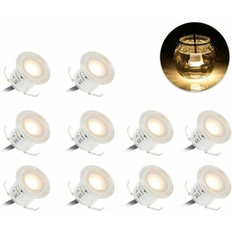 Recessed LED Deck Lighting Kit, 10 Pieces, Low Voltage 12V, IP67 Waterproof LED Floor Lamp, Natural White 22mm, Suitable for Steps, Stairs, Courtyards, Wooden Decks